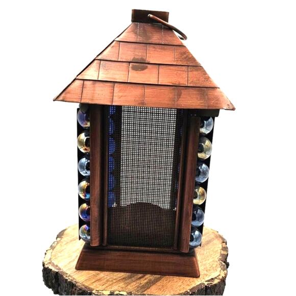 Japanese Pagoda Lantern Copper with Blue Opalescence Marbles - Picture 2 of 5